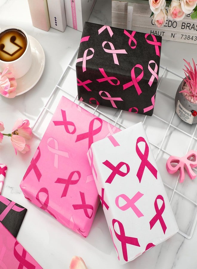 وولاين ورق تغليف هدايا من والين، 90 ورقة، بنقشة الشريط الوردي، للتوعية بسرطان الثدي، متوفر باللونين الأسود والوردي والأبيض، مناسب للأعمال اليدوية، للنساء والفتيات، ولحفلات شهر سرطان الثدي الخيرية، مقاس 14 × 20 بوصة - Image 4